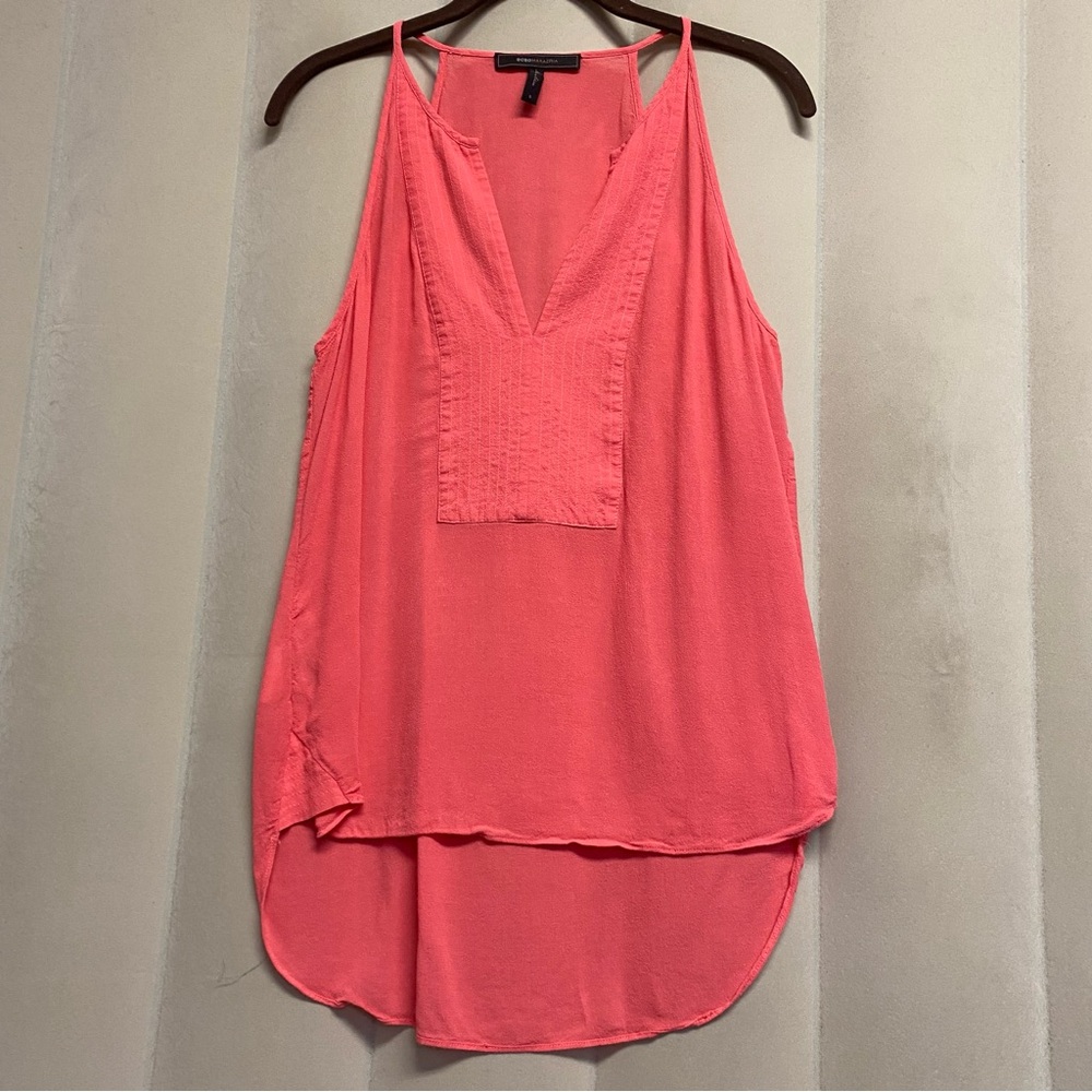 BCBG Max Azria Women’s Tunic Top Small Coral Hi Lo Hem Feminine Y2K
